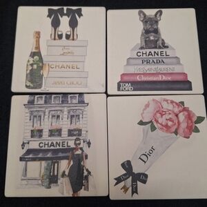 NWT 4 Designer Ceramic Coasters With Sophisticated Design 4x4 Size Beautiful !!